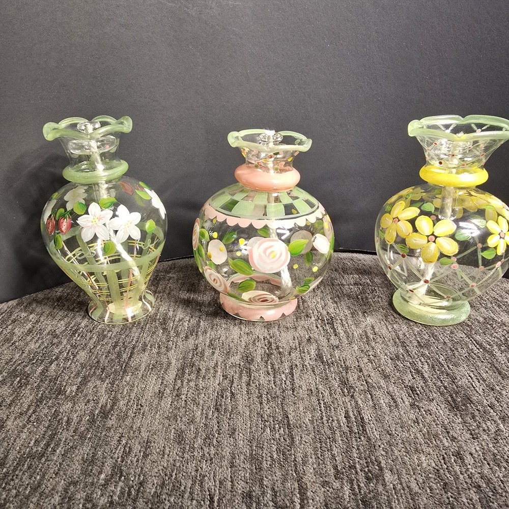 Princess House Exclusive Mini Crystal Vase Oil Lamps Hand Painted
